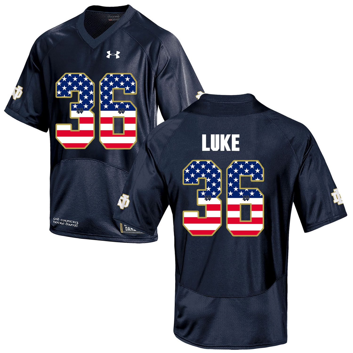 Men Norte Dame Fighting Irish 36 Luke Navy Blue Flag Customized NCAA Jerseys